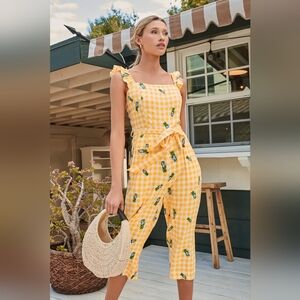 Sugarlips Pineapple Punch Wide Leg Sleeveless Jumpsuit Sz L